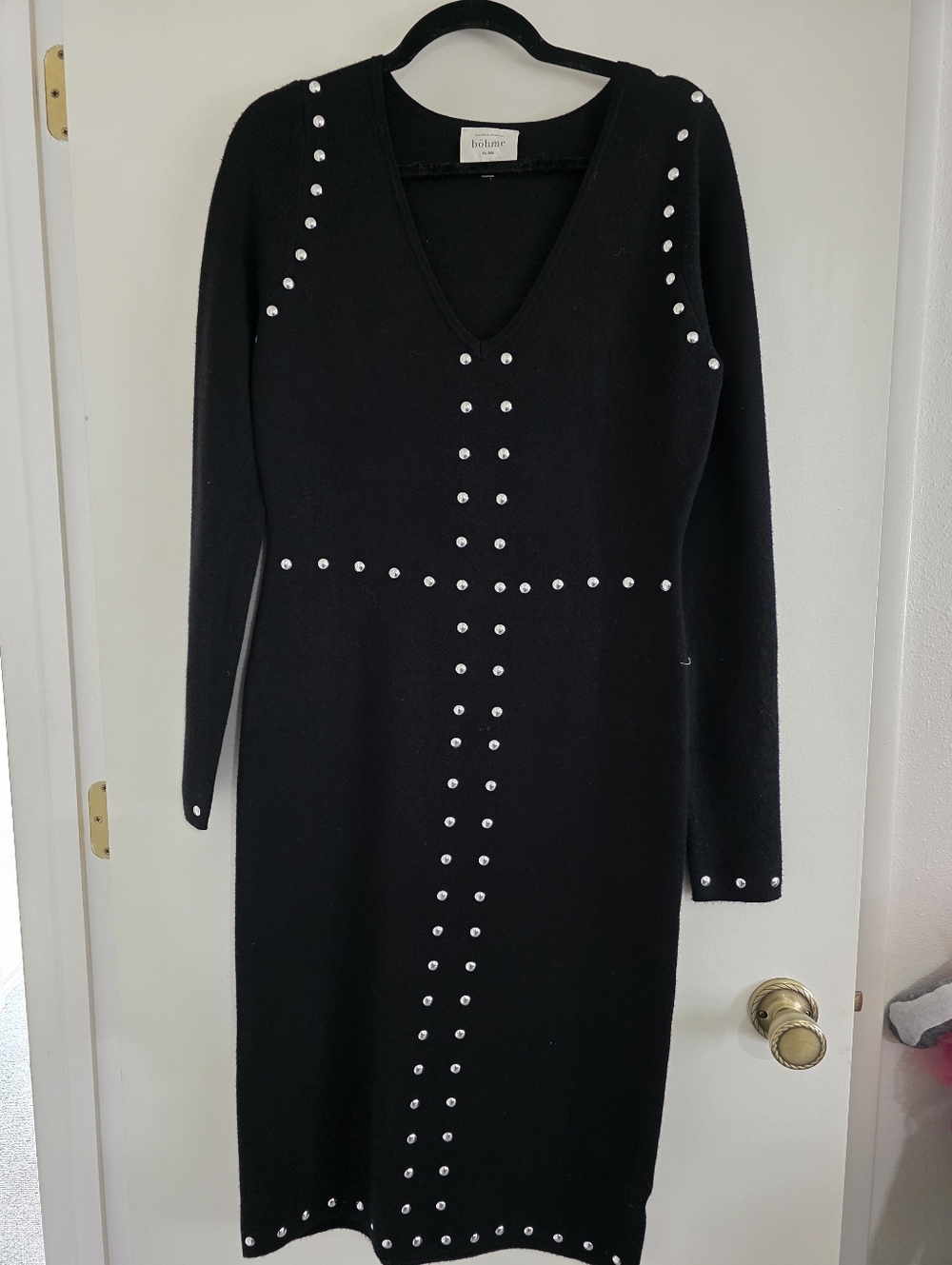 Bohme Black Studded V-Neck Dress